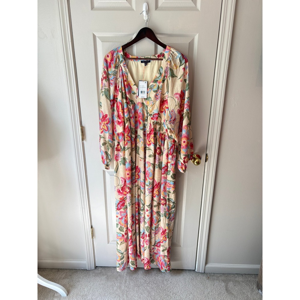 Skies Are Blue Floral V-Neck Maxi Dress Panna Cotta Beige 196370DL Plus 2X NWT